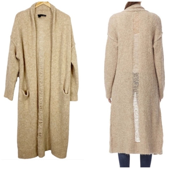 360 Sweater Italian Yarn Alpaca Wool Duster Cardigan Tan Large - Picture 1 of 10